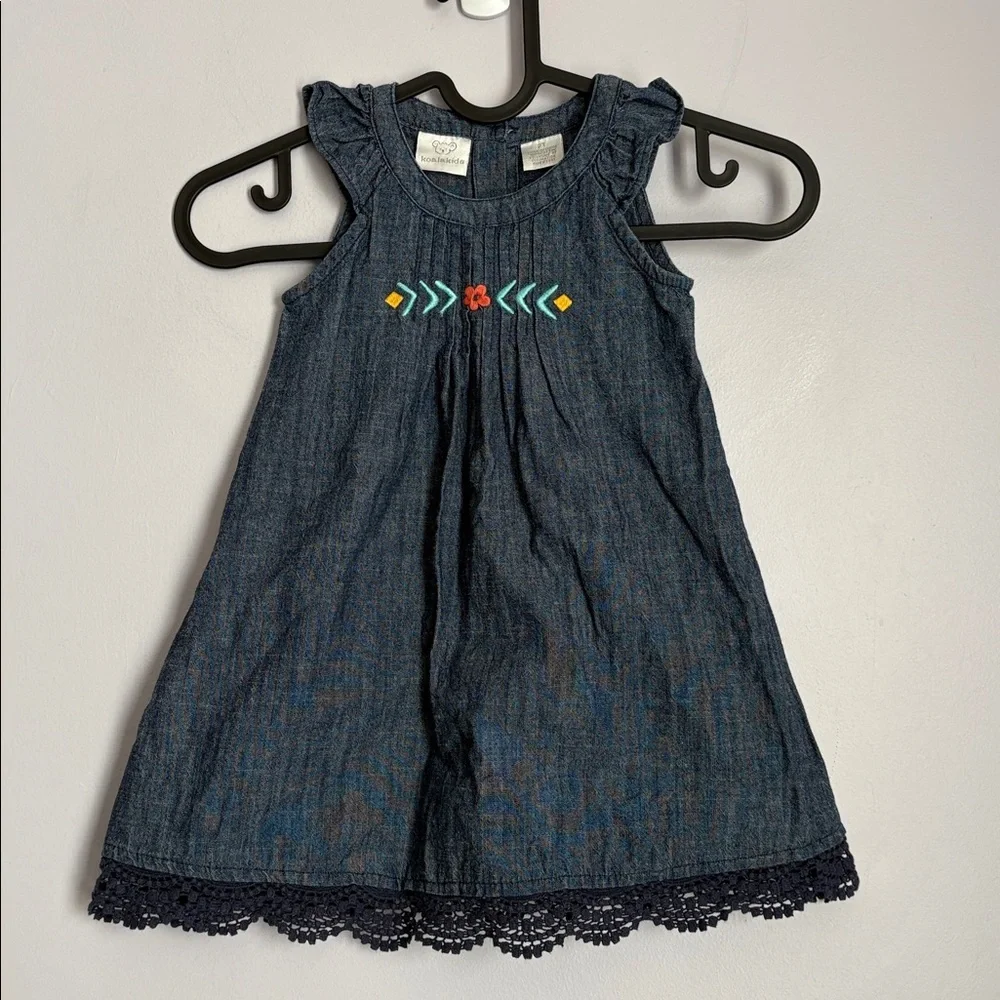 Koala Kids Chambray Denim Southwest Embroidered Dress size 2T Crochet Trim